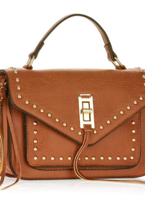 Metallic Sky Studded Crossbody With Fringe
